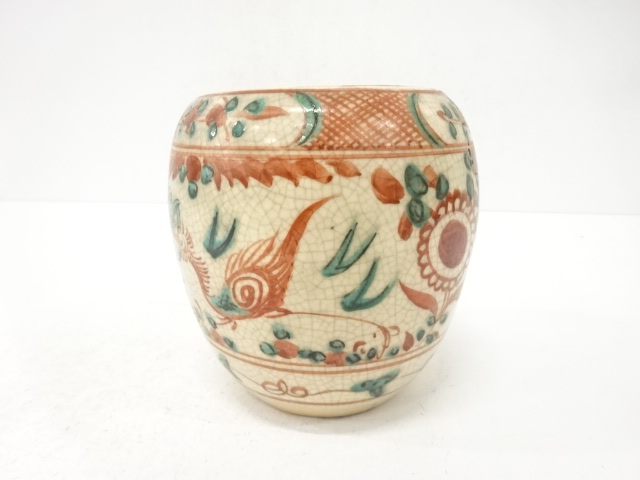  赤絵　花鳥　水指